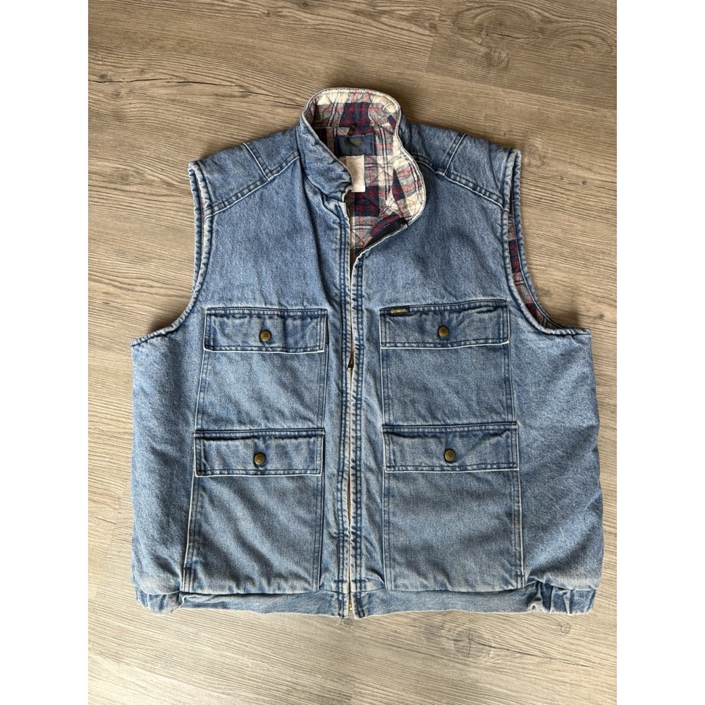 Vintage OshKosh B'Gosh Quilted Lined Denim Work Vest Men's XL Utility Chore Barn